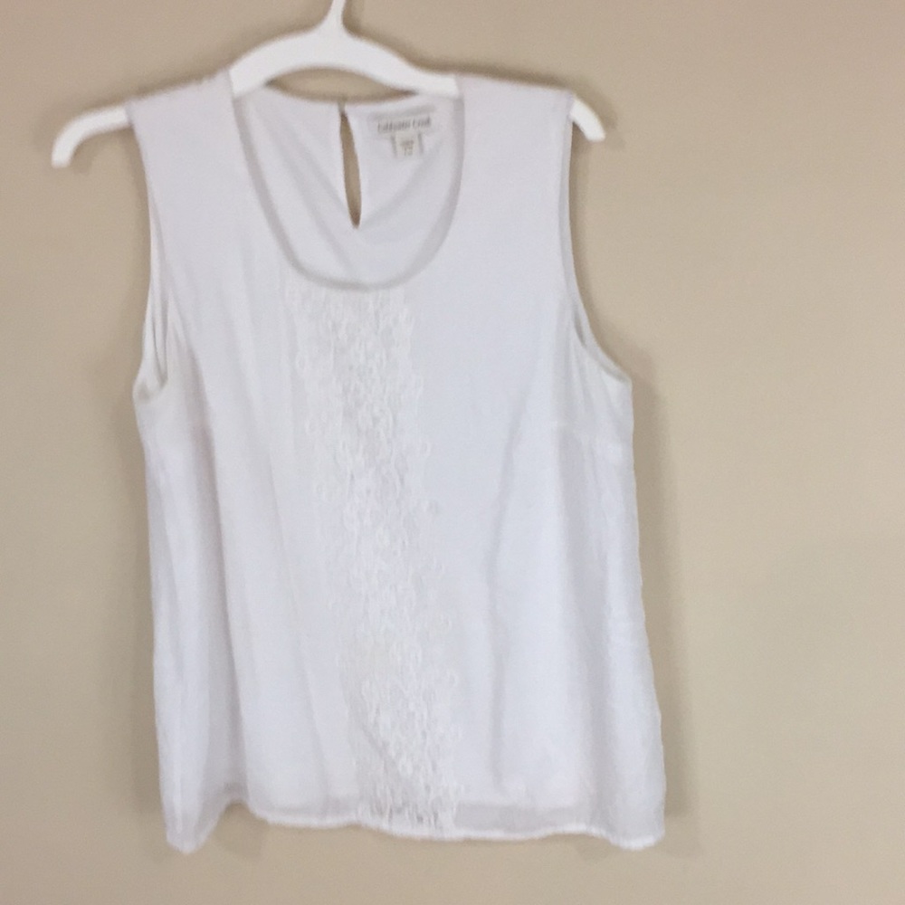 Coldwater Creek Sleeveless White Lined Top with Lace Accents Size L 14